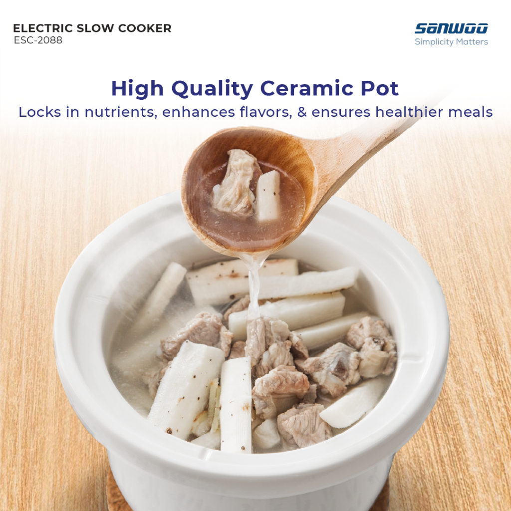 Sanwoo Electric Slow Cooker 2L ESC-2088 Panci Keramik Low Watt 175W - Gambar 3