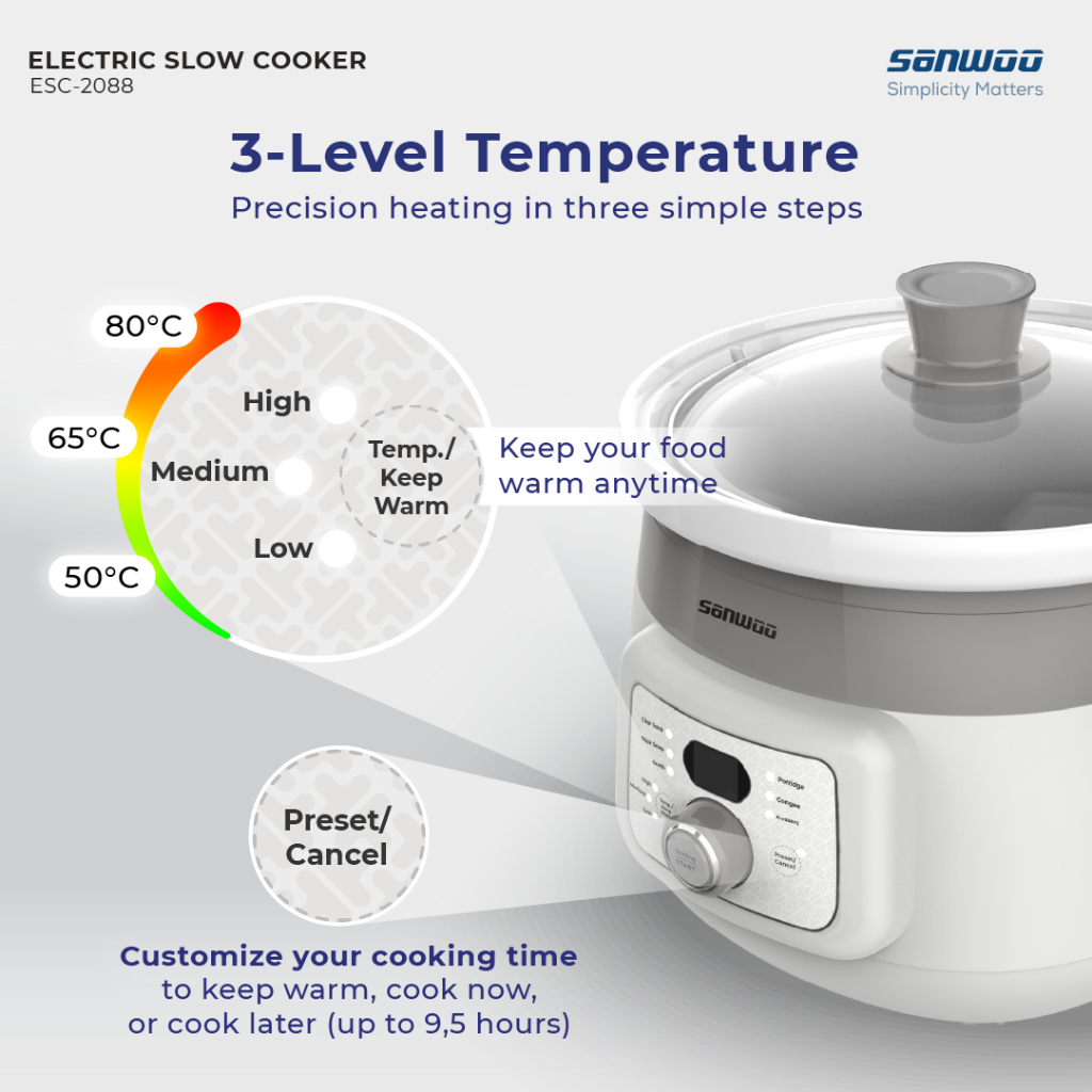 Sanwoo Electric Slow Cooker 2L ESC-2088 Panci Keramik Low Watt 175W - Gambar 5