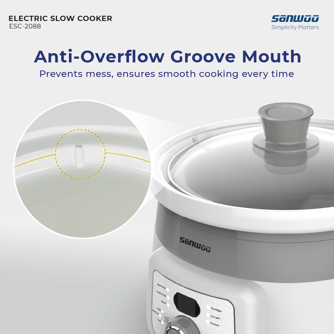 Sanwoo Electric Slow Cooker 2L ESC-2088 Panci Keramik Low Watt 175W - Gambar 8