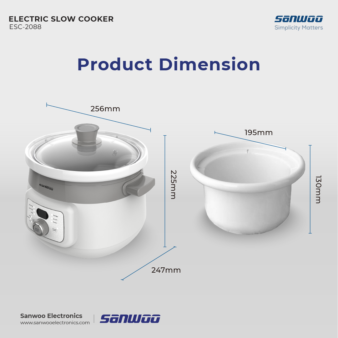 Sanwoo Electric Slow Cooker 2L ESC-2088 Panci Keramik Low Watt 175W - Gambar 10