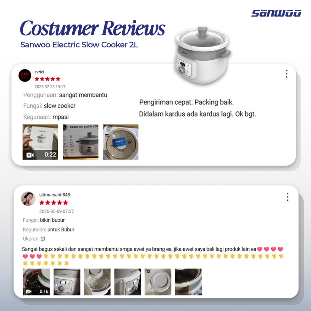 Sanwoo Electric Slow Cooker 2L ESC-2088 Panci Keramik Low Watt 175W - Gambar 15