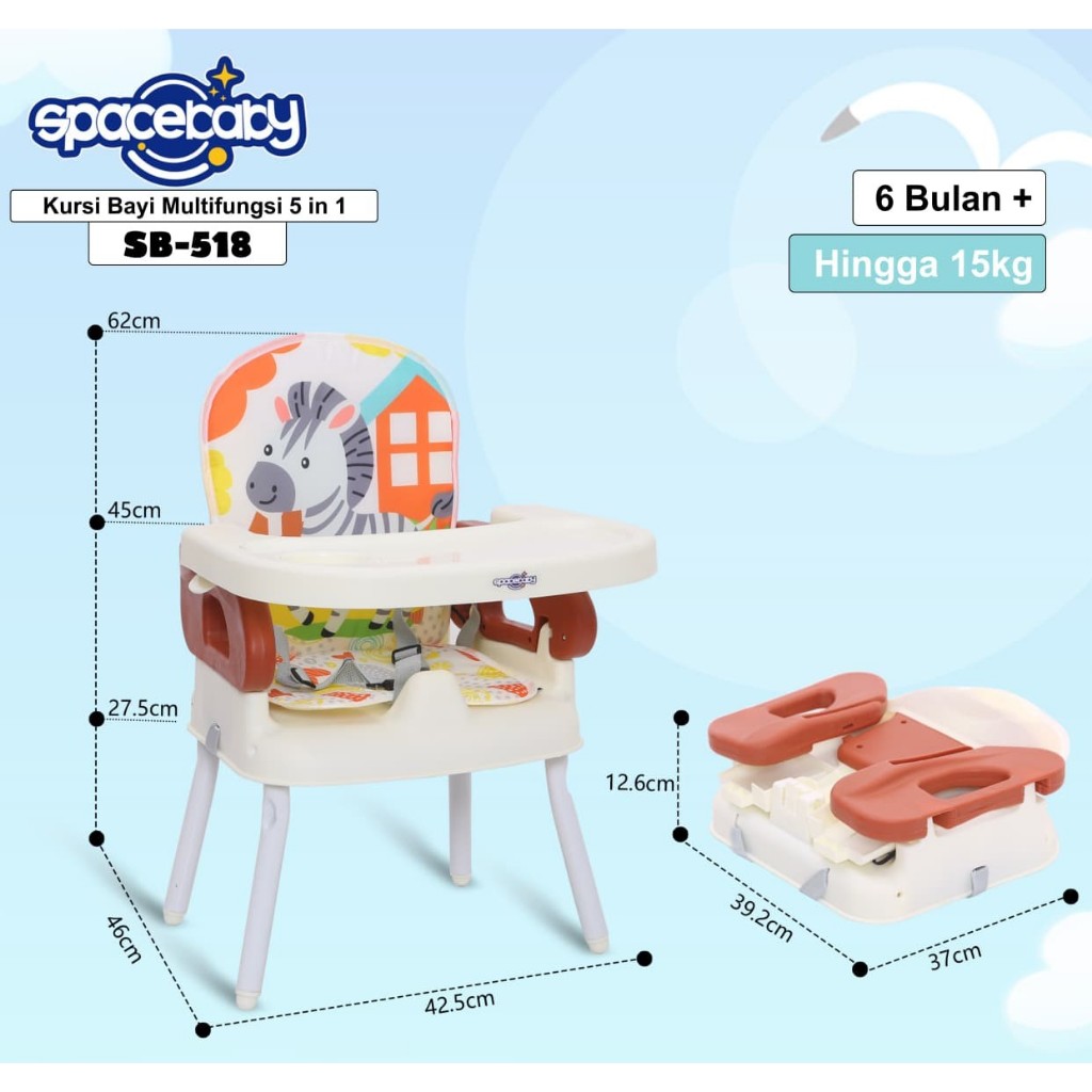 Spacebaby SB 518 Folding Booster Seat Kursi Makan Lipat Anak 5in1 - Gambar 3