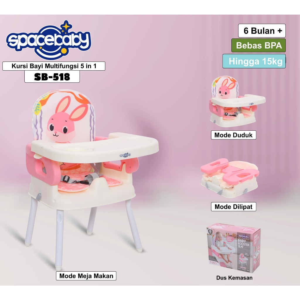 Spacebaby SB 518 Folding Booster Seat Kursi Makan Lipat Anak 5in1 - Gambar 4