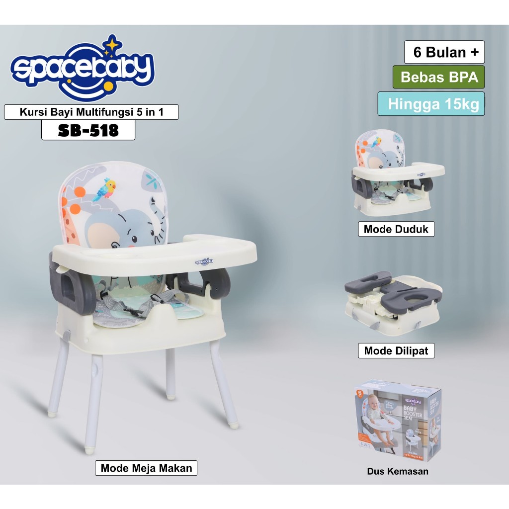 Spacebaby SB 518 Folding Booster Seat Kursi Makan Lipat Anak 5in1 - Gambar 6