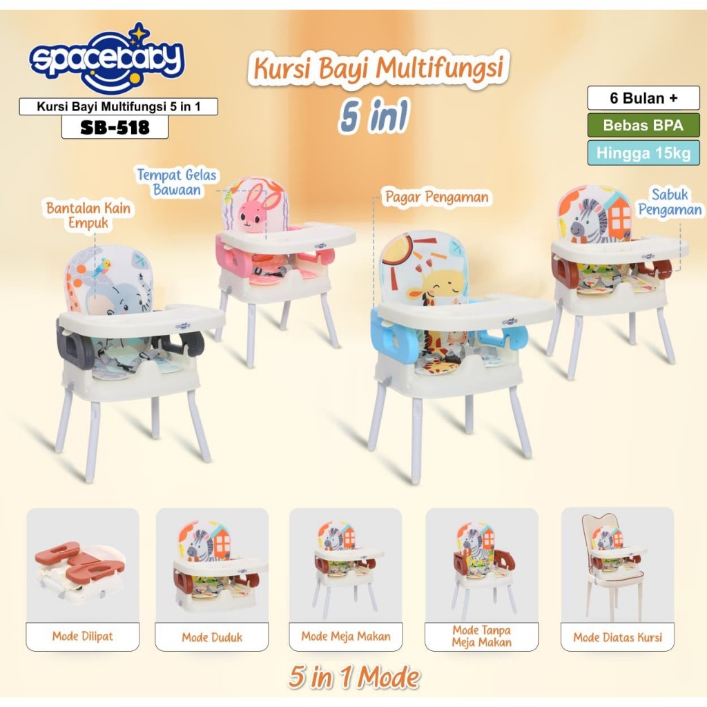 Spacebaby SB 518 Folding Booster Seat Kursi Makan Lipat Anak 5in1 - Gambar 7