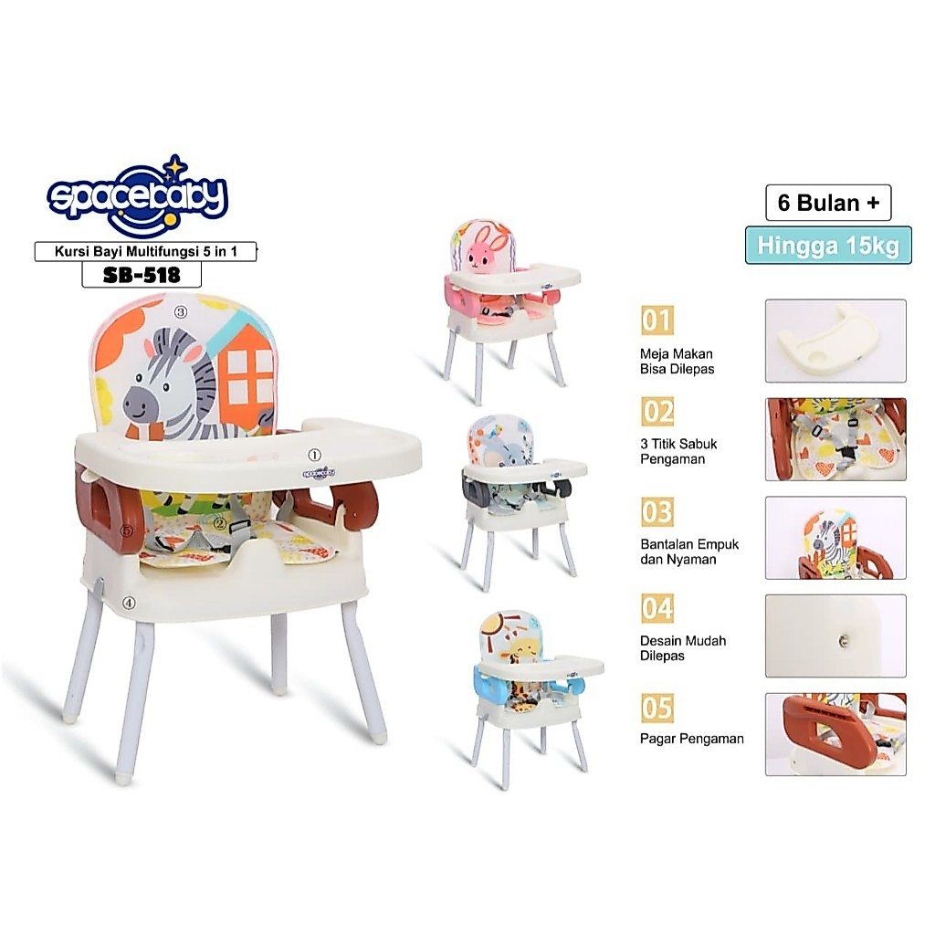 Spacebaby SB 518 Folding Booster Seat Kursi Makan Lipat Anak 5in1 - Gambar 8