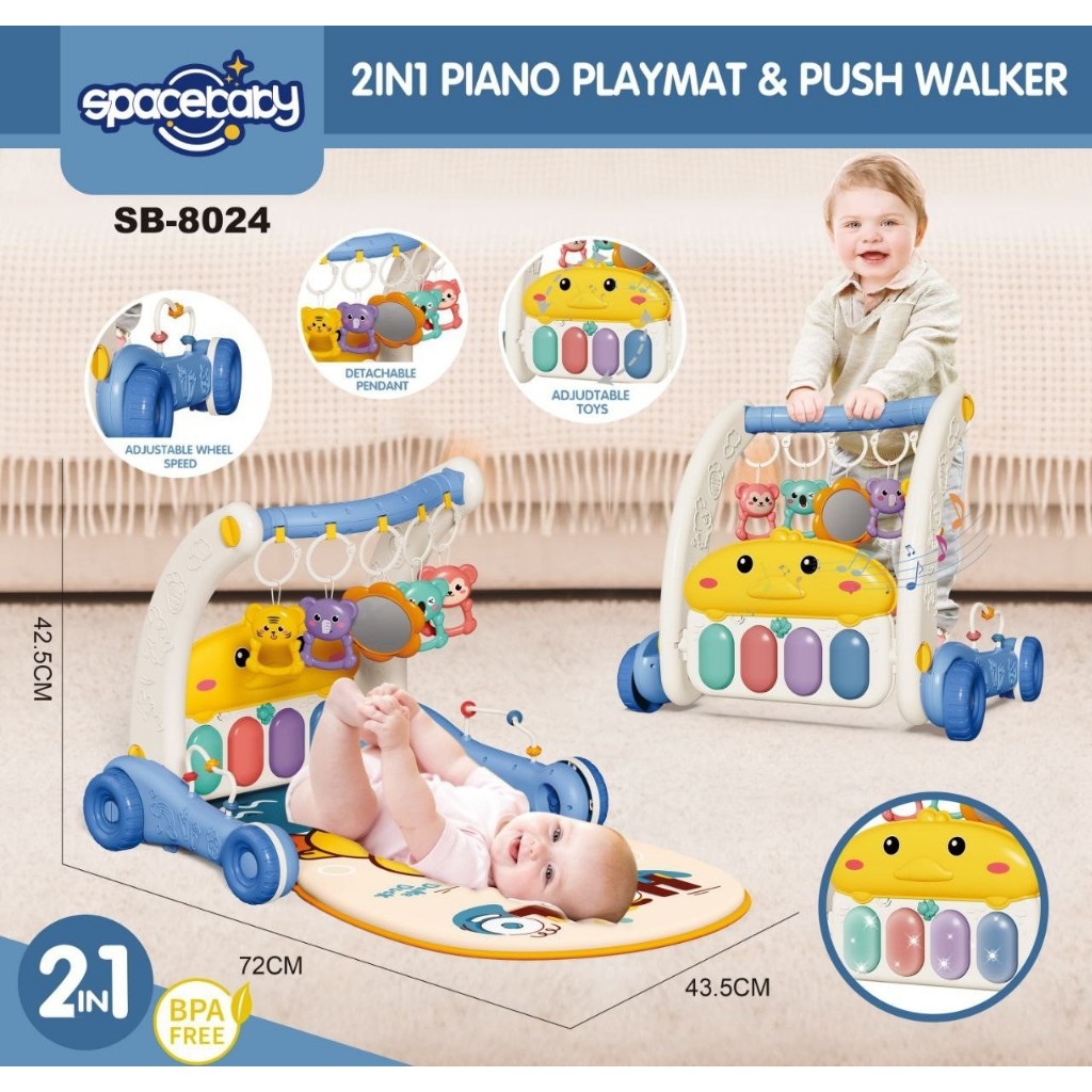 Spacebaby 2in1 Piano Playmat Push Walker SB 8024 Matras Mainan Edukasi Bayi - Gambar 3