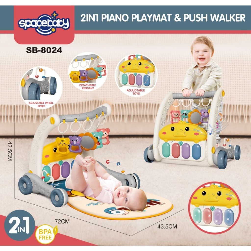 Spacebaby 2in1 Piano Playmat Push Walker SB 8024 Matras Mainan Edukasi Bayi - Gambar 4