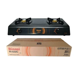 Rinnai Kompor Gas 2 Tungku RI 522C Burner Kuningan Top Plate Ceflon Asli