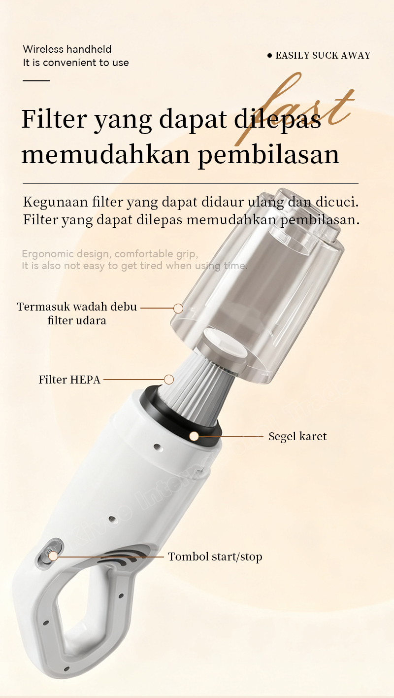 BASIKE Penyedot Debu Nirkabel 4 in 1 Portabel 30000Pa Seri LT1S - Gambar 17