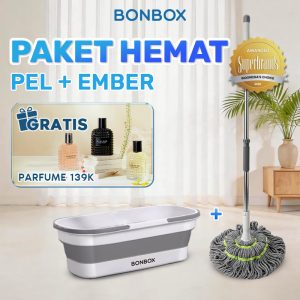 BONBOX Mop Pel Putar Twist 360 dengan Ember Lipat Roda Portabel
