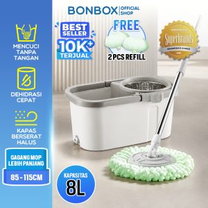 BONBOX Premium Spin Mop BCT3612B Set Ember Pel Putar 8L Roda