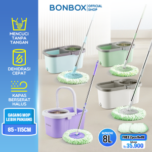 BONBOX Premium Spin Mop BCT3612B Set Ember Pel Putar 8L Roda (1)
