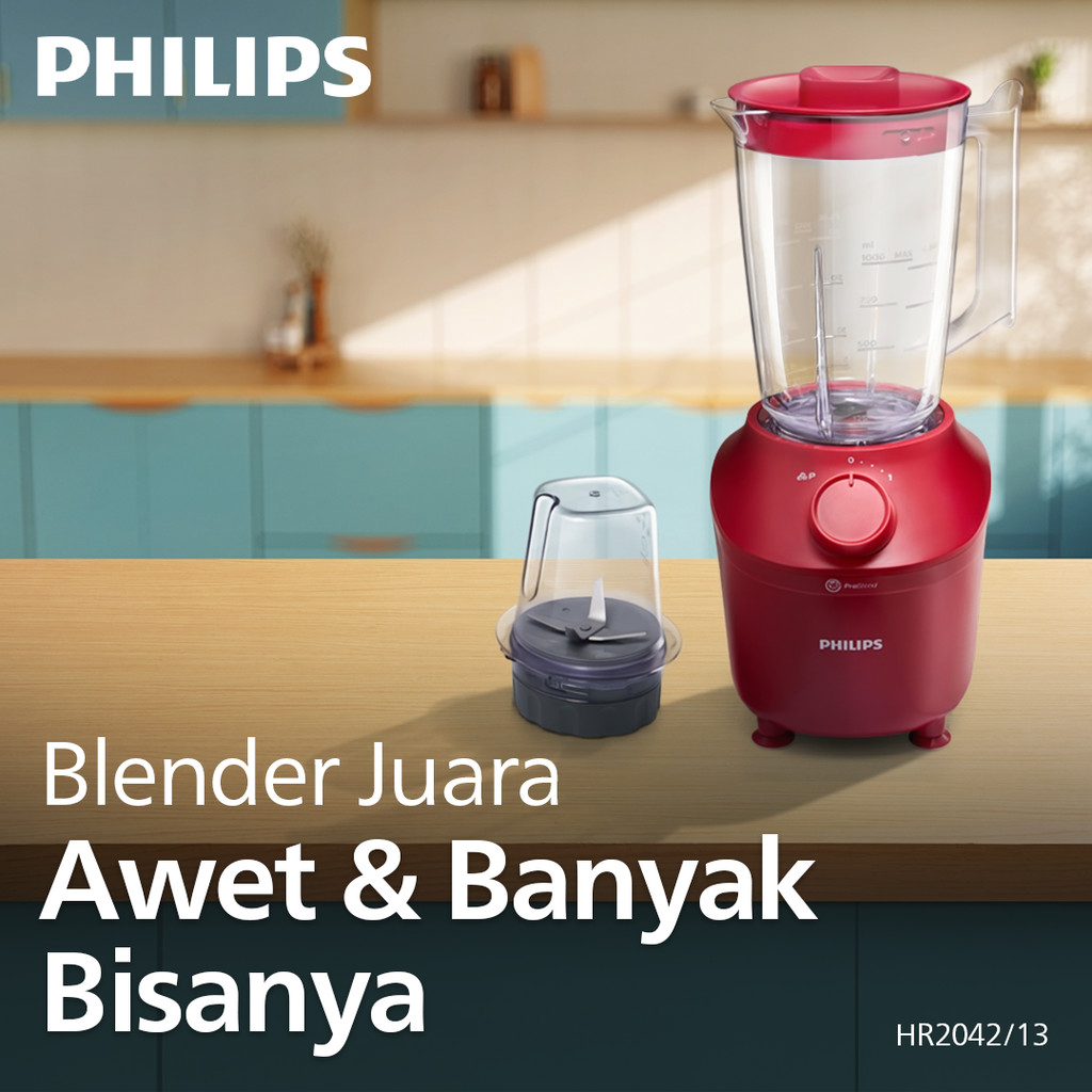 Blender Philips Plastik 1 Liter HR2042/13 Merah - Mesin Jus & Dry Mill Serbaguna Terbaik