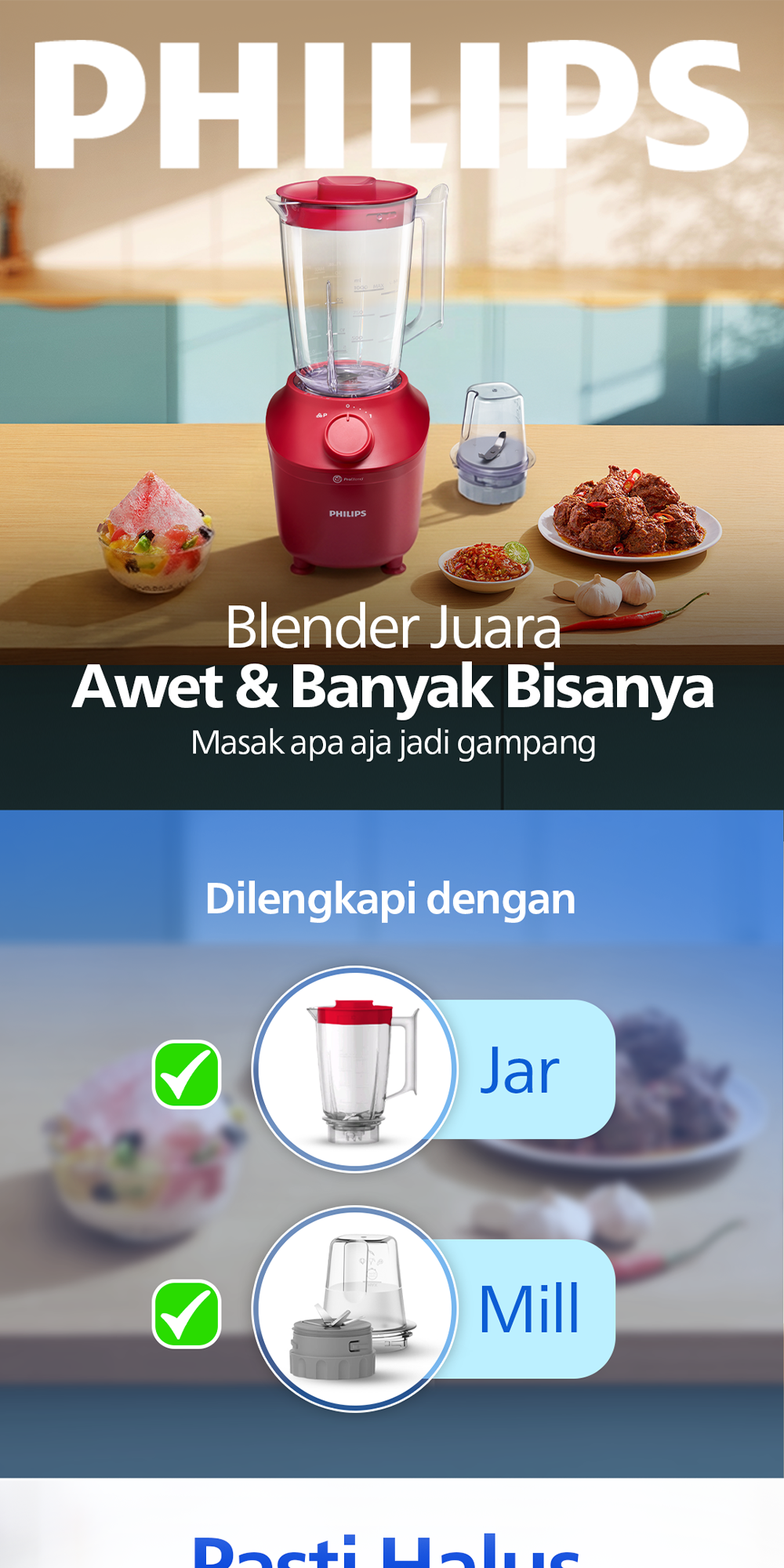 Blender Philips Plastik 1 Liter HR2042/13 Merah - Mesin Jus & Dry Mill Serbaguna Terbaik - Gambar 2