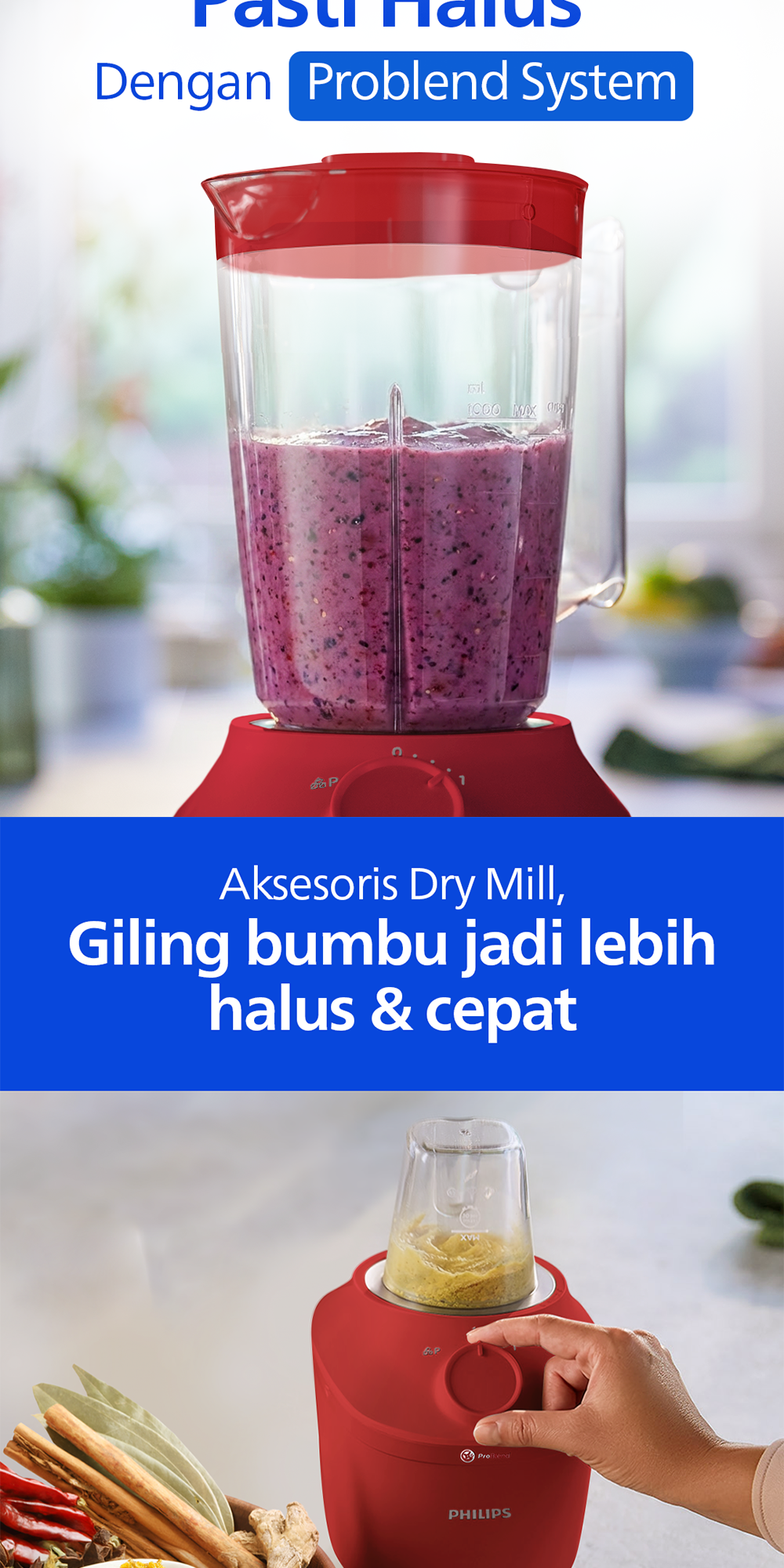 Blender Philips Plastik 1 Liter HR2042/13 Merah - Mesin Jus & Dry Mill Serbaguna Terbaik - Gambar 4