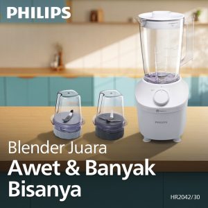 Blender Philips Plastik 1L HR2042/30 Putih - Blender Serbaguna & Dry Mill Original