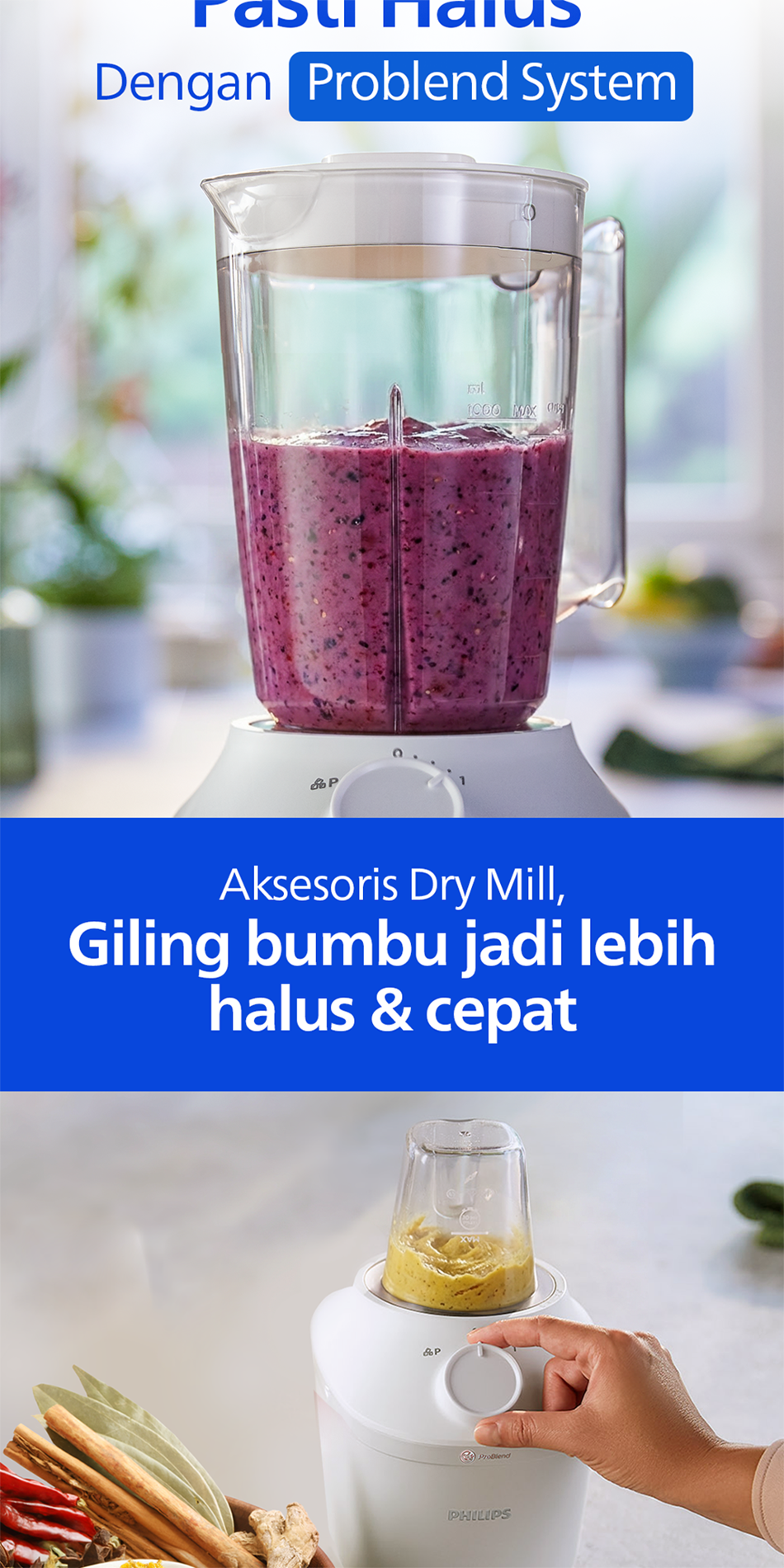 Blender Philips Plastik 1L HR2042/30 Putih - Blender Serbaguna & Dry Mill Original - Gambar 4