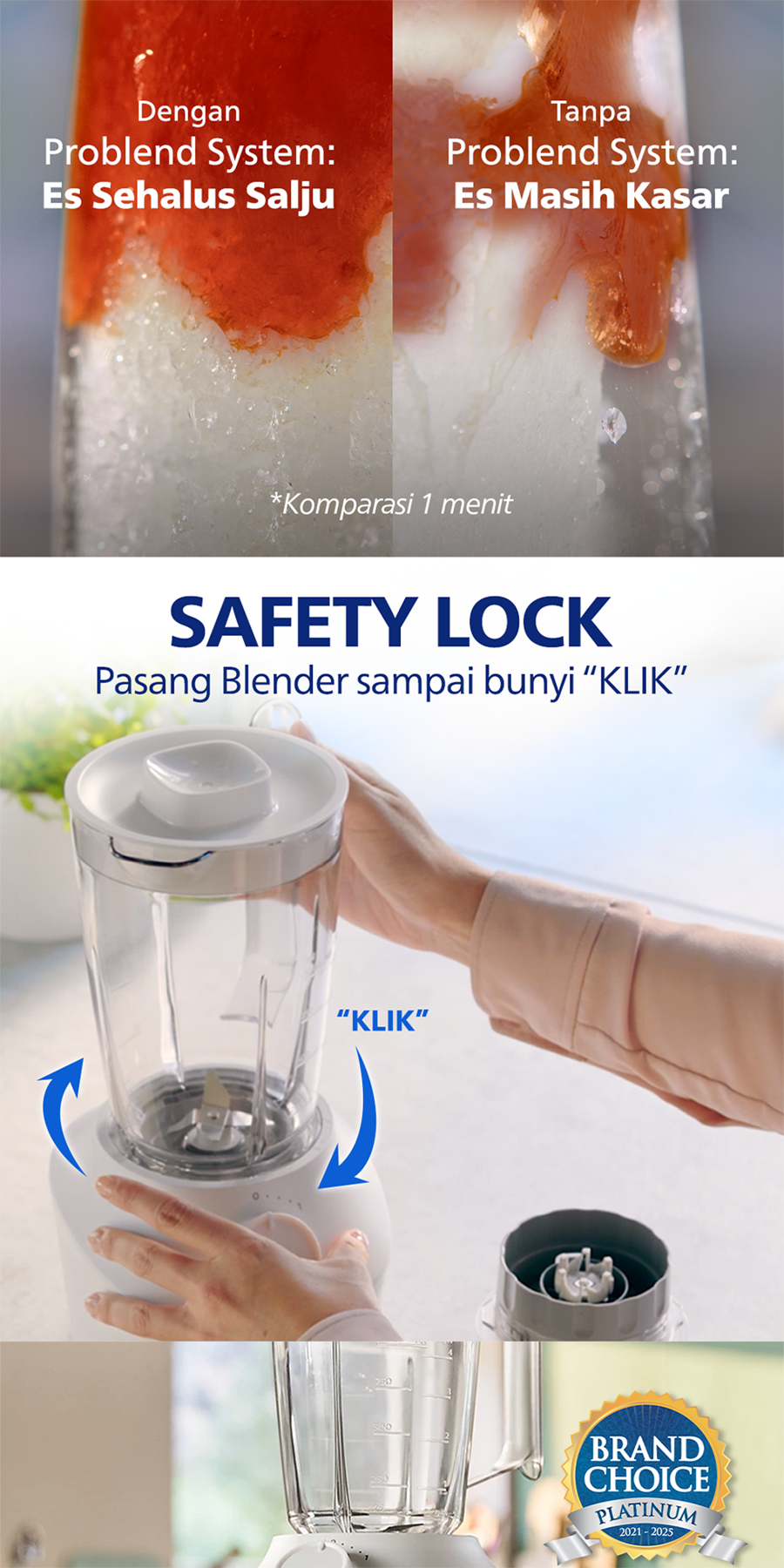 Blender Philips Plastik 1L HR2042/30 Putih - Blender Serbaguna & Dry Mill Original - Gambar 8