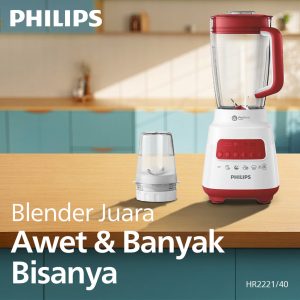 Blender Philips Plastik 2 Liter HR2221/40 - Merah Original & Garansi Resmi