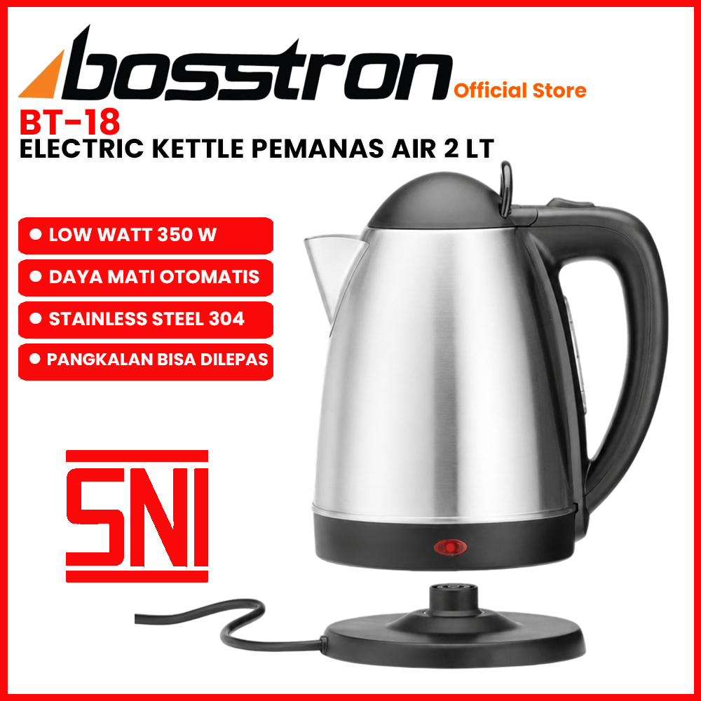 Bosstron Electric Kettle 2 Liter Teko Listrik Stainless Steel 350W Low Watt