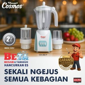 Cosmos Blender CB-282 P 2 Liter Plastik Original + Dry & Wet Mill