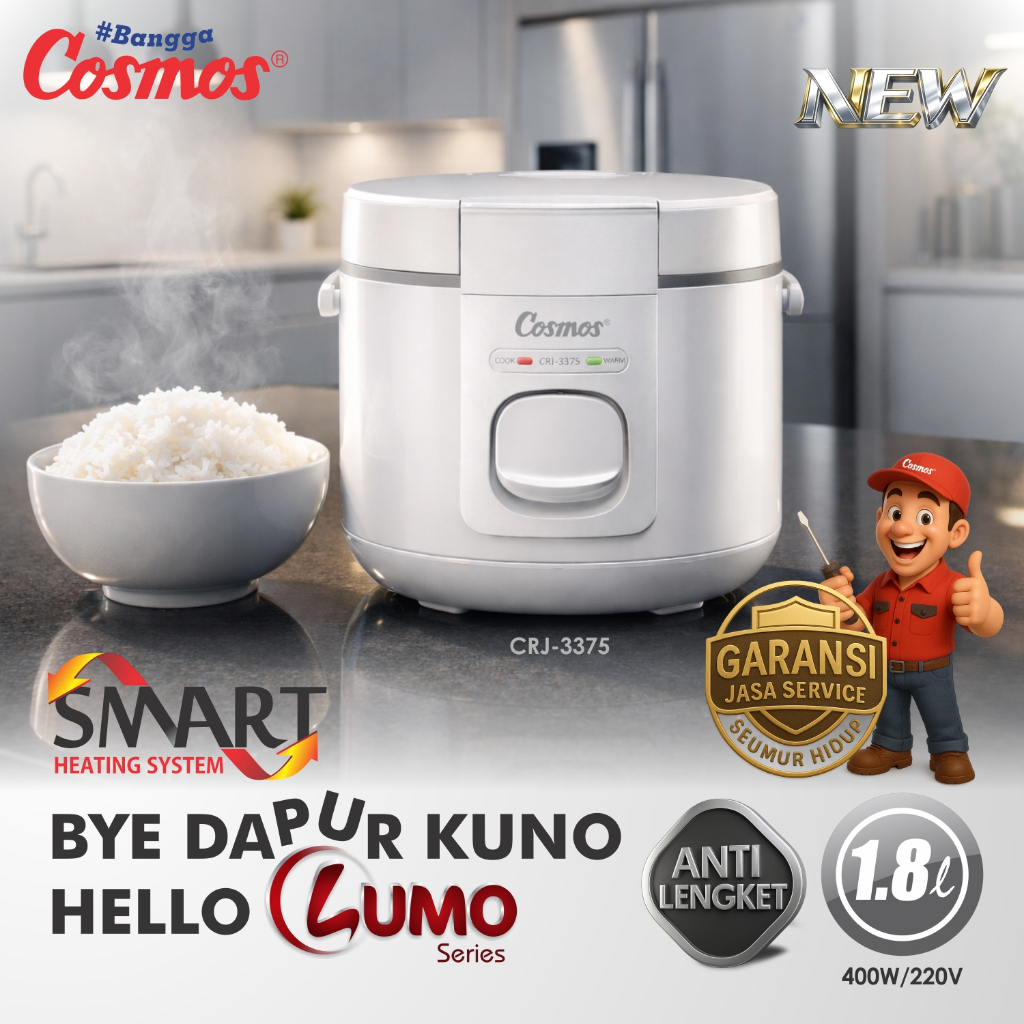 Cosmos CRJ-3375 Rice Cooker Lumo Series 1.8L Penanak Nasi 3in1 Anti Lengket - Gambar 8