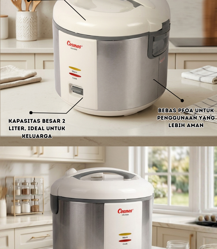 Cosmos Rice Cooker Stainless Steel SUS 304 CRJ-9303 2L & CRJ-9023 0.6L - Gambar 2