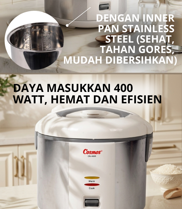 Cosmos Rice Cooker Stainless Steel SUS 304 CRJ-9303 2L & CRJ-9023 0.6L - Gambar 4