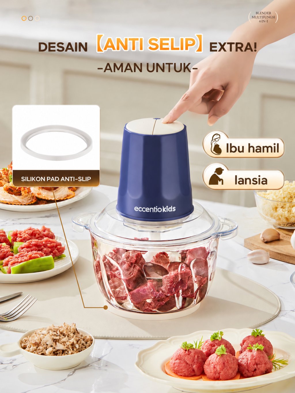 Ecentio Chopper Daging Kaca 2L 350W 6 Mata Pisau Serbaguna
