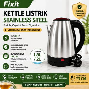 Ketel Listrik Stainless 500W 2L Teko Pemanas Air Otomatis Anti Karat Fixit