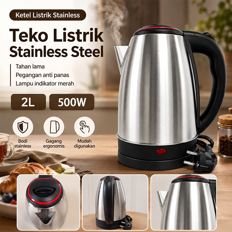 Ketel Listrik Stainless 500W 2L Teko Pemanas Air Otomatis Anti Karat Fixit - Gambar 7