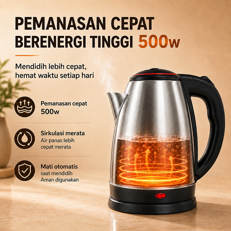 Ketel Listrik Stainless 500W 2L Teko Pemanas Air Otomatis Anti Karat Fixit - Gambar 6