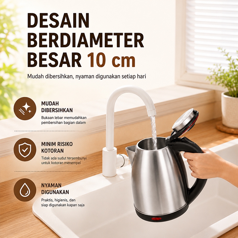 Ketel Listrik Stainless 500W 2L Teko Pemanas Air Otomatis Anti Karat Fixit - Gambar 5
