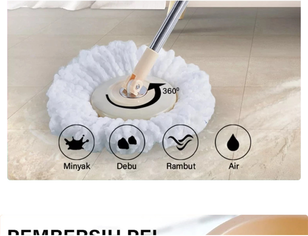 GOTO Abel Spin Mop Alat Pel Lantai Otomatis Putar 360 Praktis - Gambar 11