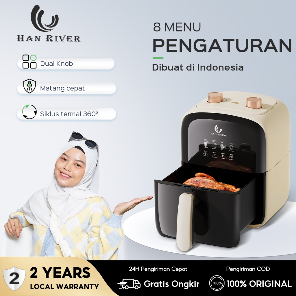 HAN RIVER Air Fryer 4.2 Liter HRAF03WT Penggoreng Udara Low Watt 800W Anti Lengket Garansi 2 Tahun
