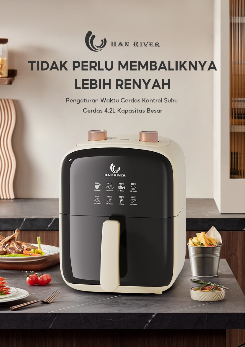 HAN RIVER Air Fryer 4.2 Liter HRAF03WT Penggoreng Udara Low Watt 800W Anti Lengket Garansi 2 Tahun - Gambar 10