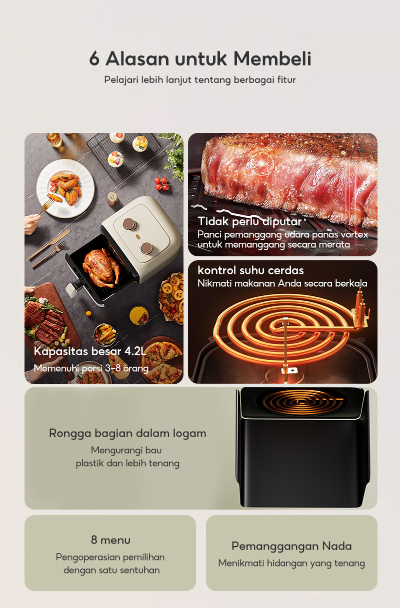 HAN RIVER Air Fryer 4.2 Liter HRAF03WT Penggoreng Udara Low Watt 800W Anti Lengket Garansi 2 Tahun - Gambar 11