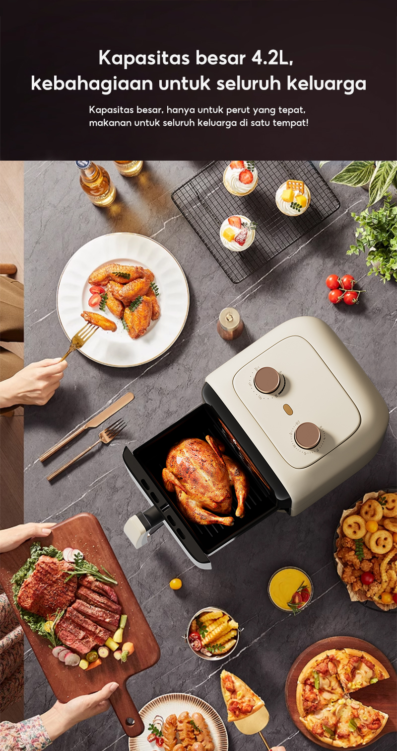 HAN RIVER Air Fryer 4.2 Liter HRAF03WT Penggoreng Udara Low Watt 800W Anti Lengket Garansi 2 Tahun - Gambar 14