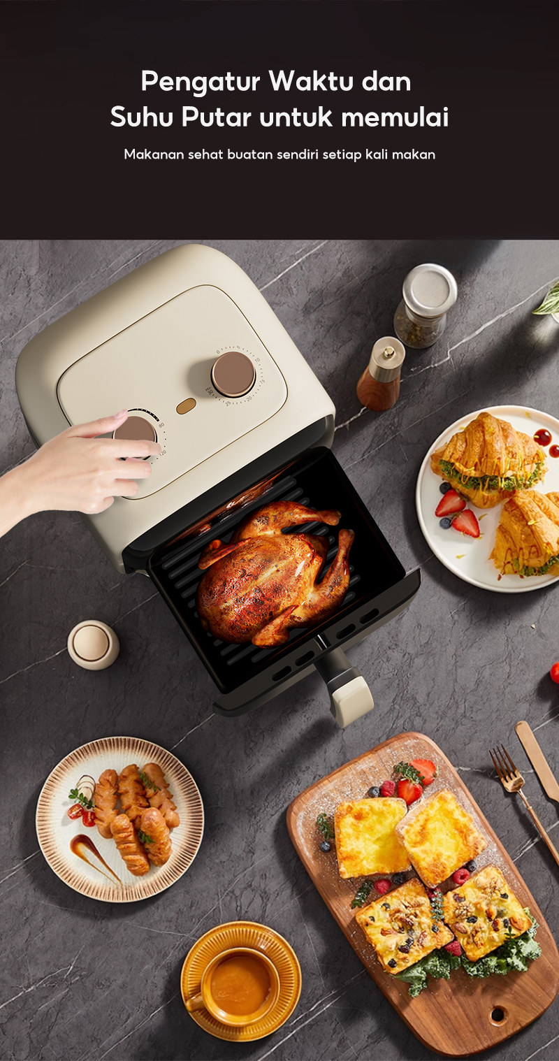 HAN RIVER Air Fryer 4.2 Liter HRAF03WT Penggoreng Udara Low Watt 800W Anti Lengket Garansi 2 Tahun - Gambar 15