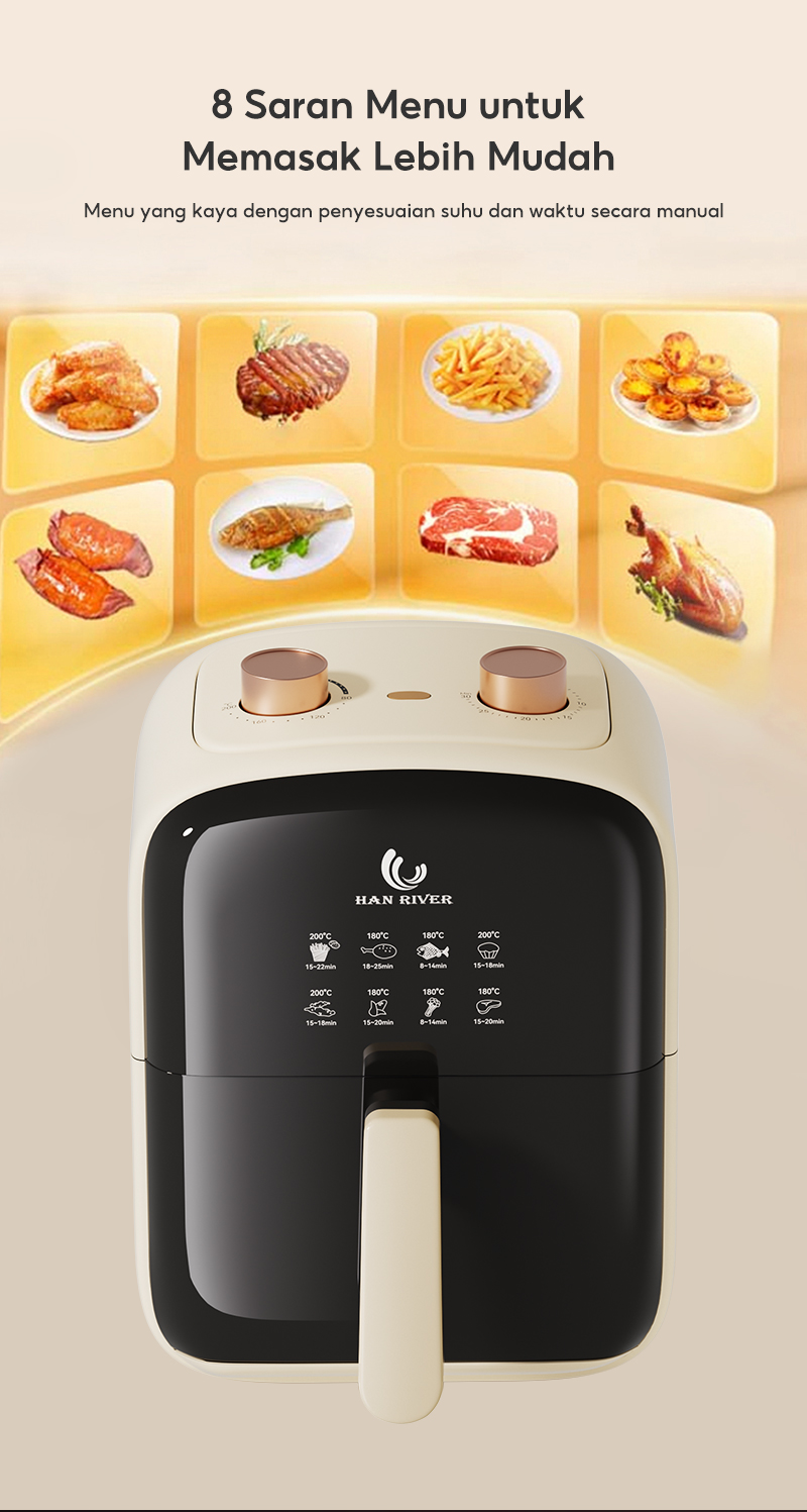 HAN RIVER Air Fryer 4.2 Liter HRAF03WT Penggoreng Udara Low Watt 800W Anti Lengket Garansi 2 Tahun - Gambar 17