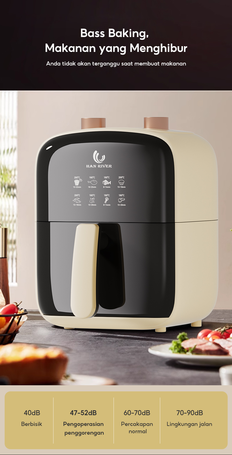 HAN RIVER Air Fryer 4.2 Liter HRAF03WT Penggoreng Udara Low Watt 800W Anti Lengket Garansi 2 Tahun - Gambar 18