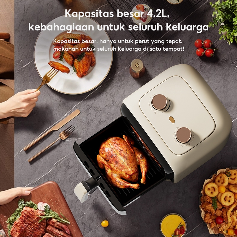 HAN RIVER Air Fryer 4.2 Liter HRAF03WT Penggoreng Udara Low Watt 800W Anti Lengket Garansi 2 Tahun - Gambar 5