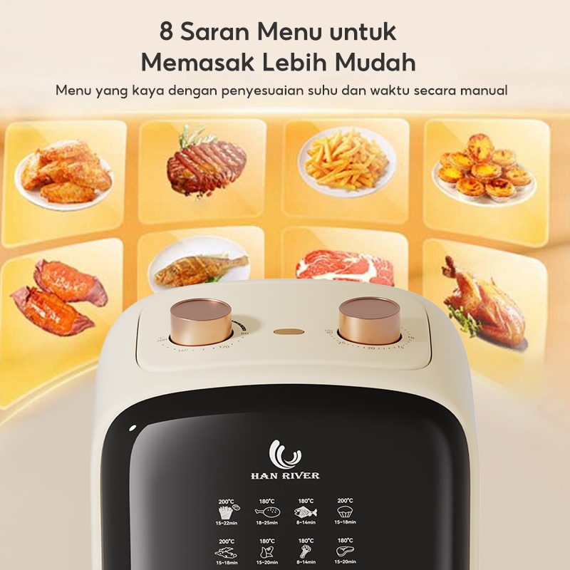 HAN RIVER Air Fryer 4.2 Liter HRAF03WT Penggoreng Udara Low Watt 800W Anti Lengket Garansi 2 Tahun - Gambar 8
