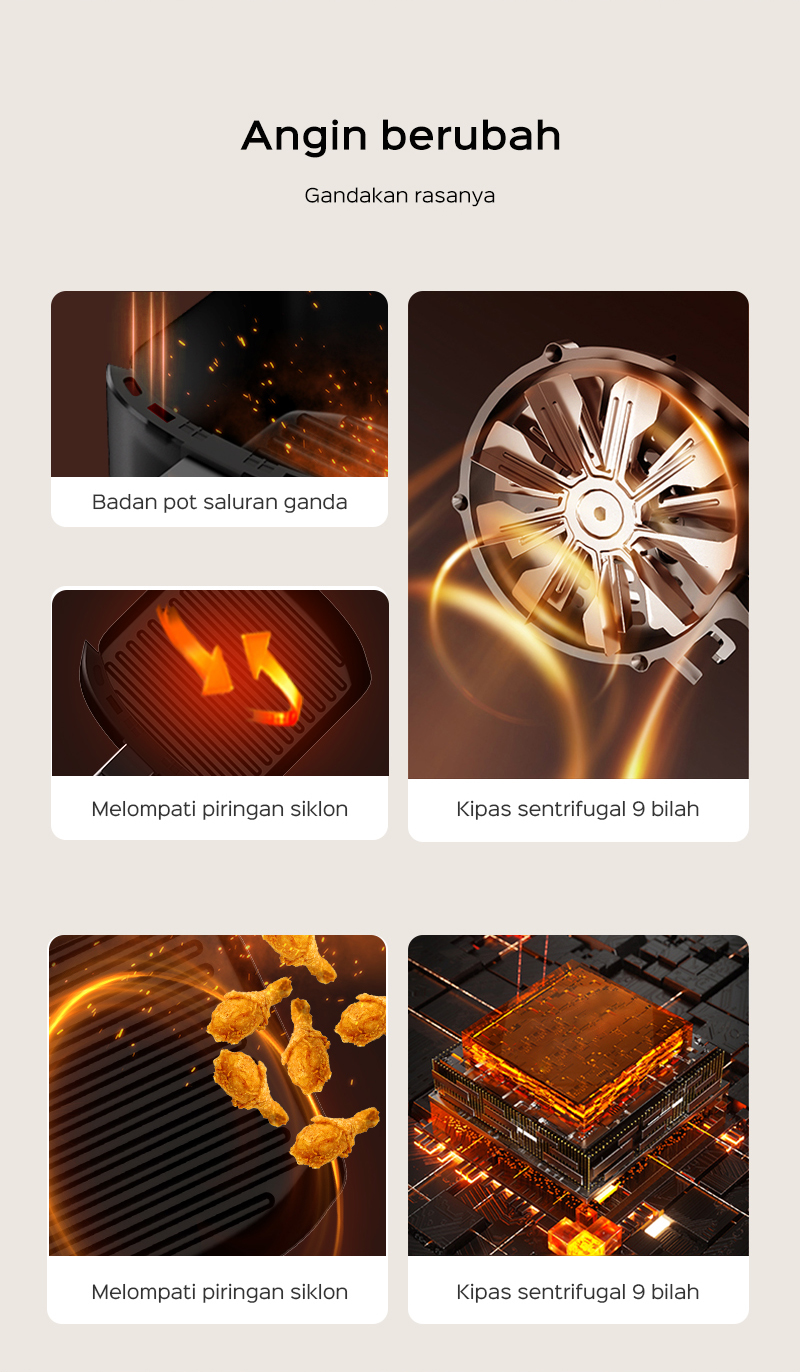 HAN RIVER Air Fryer 8 Liter HRAF02 Low Watt 650W Penggorengan Bebas Minyak - Gambar 12