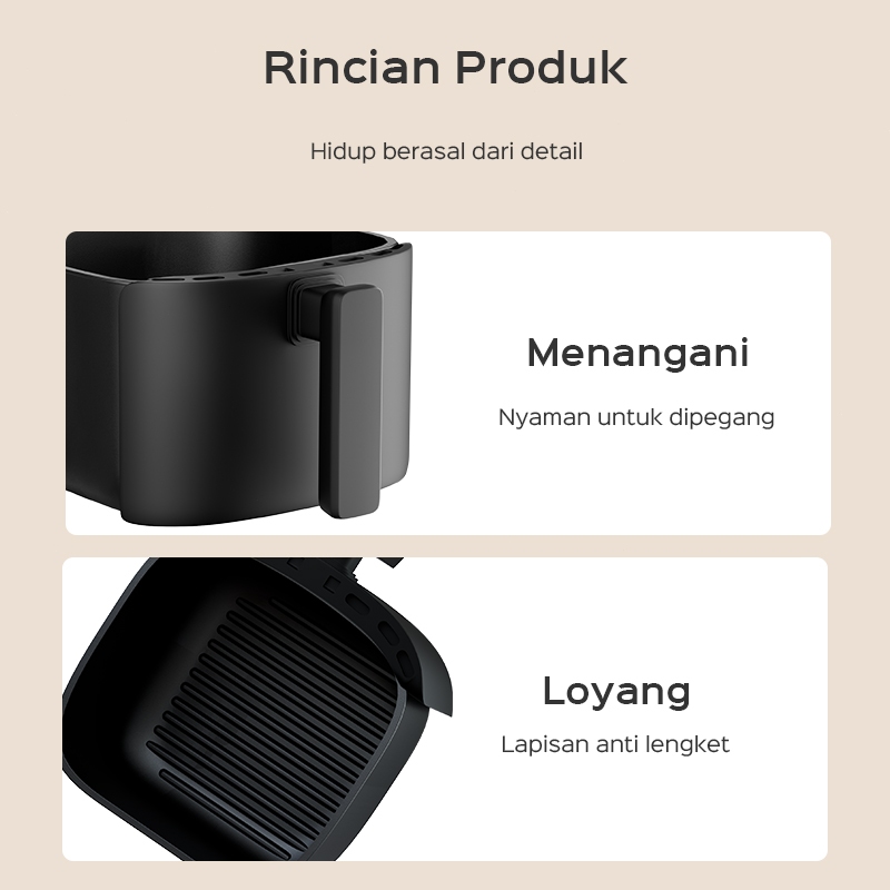 HAN RIVER Penggorengan Udara Air Fryer 3.5L Low Watt HRAF04 - Hitam - Gambar 10