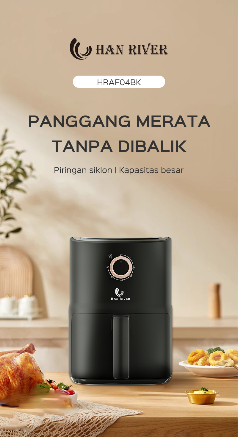 HAN RIVER Penggorengan Udara Air Fryer 3.5L Low Watt HRAF04 - Hitam - Gambar 11