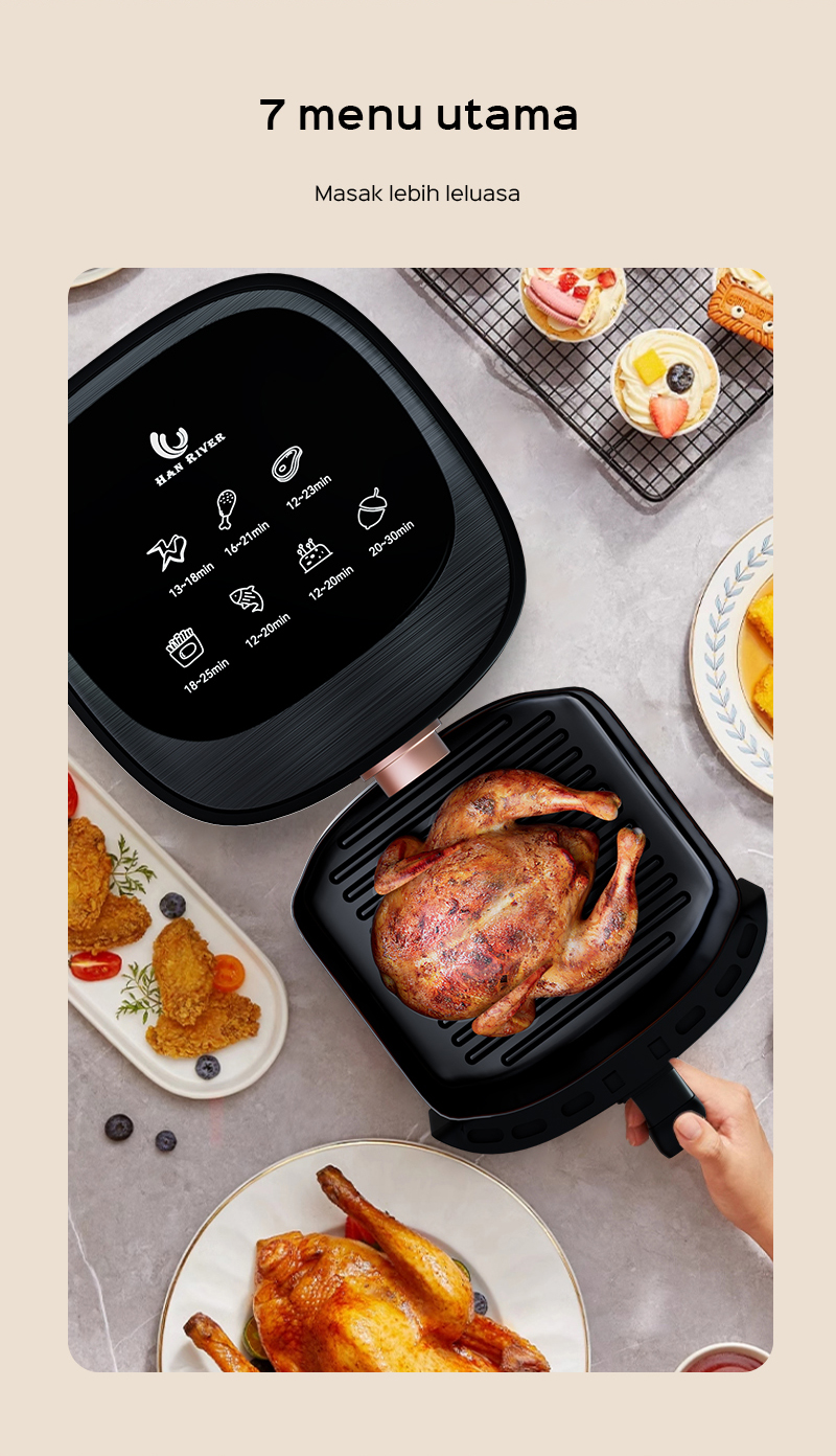 HAN RIVER Penggorengan Udara Air Fryer 3.5L Low Watt HRAF04 - Hitam - Gambar 13