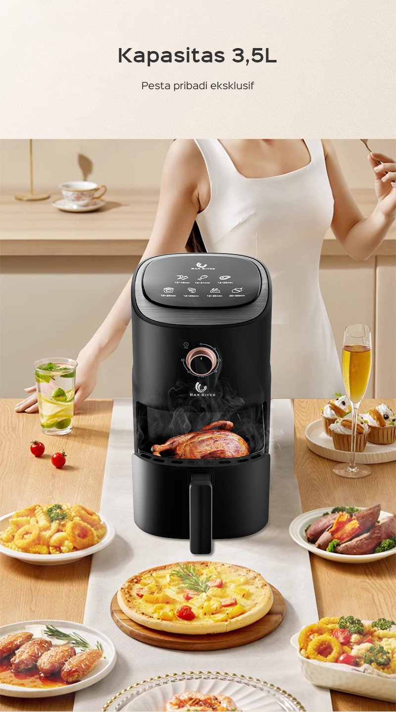 HAN RIVER Penggorengan Udara Air Fryer 3.5L Low Watt HRAF04 - Hitam - Gambar 17