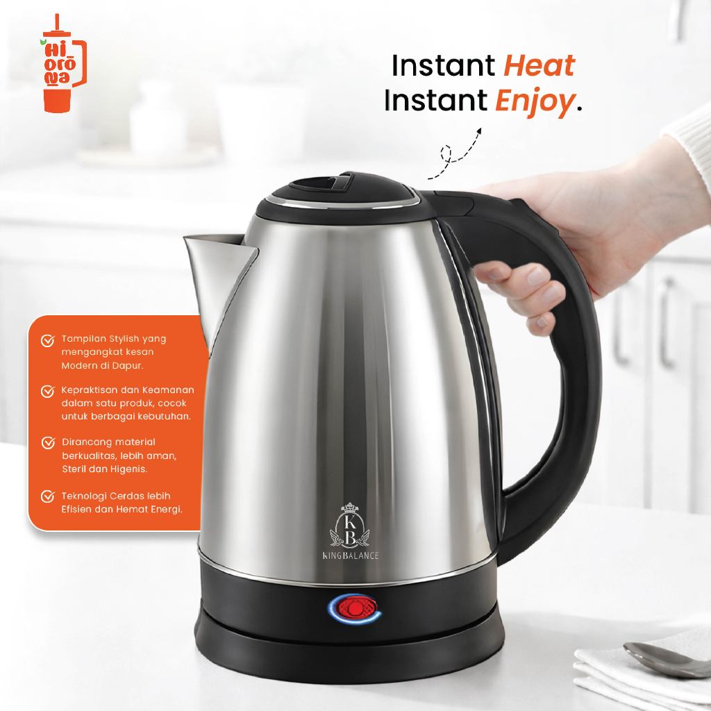 HIDRONA SH01 Teko Listrik Stainless Steel 2L Pemanas Air Otomatis 500W - Gambar 2